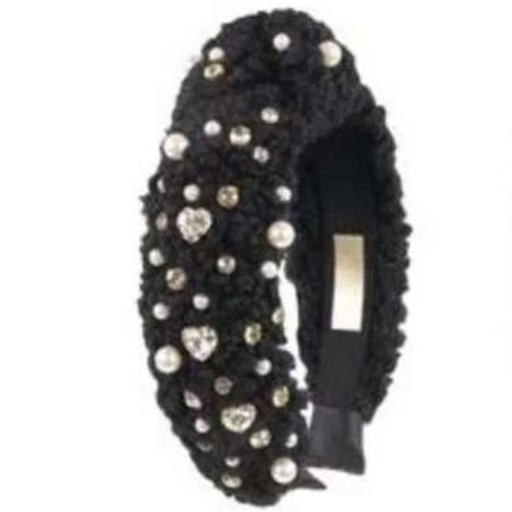 SIMPLY SOUTHERN BlackTeddy Fleece Pearl Rhinestone Embellished Headband NWT